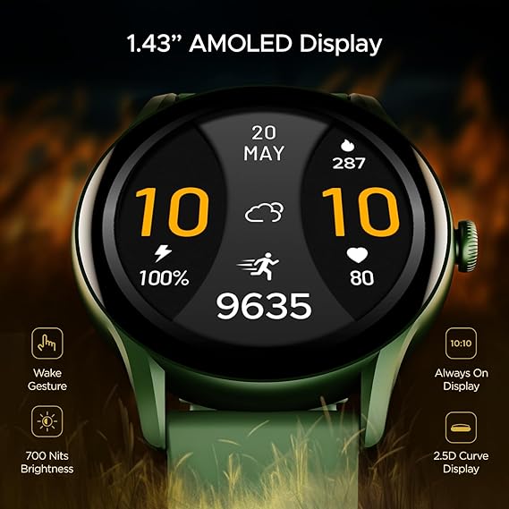 boAt Lunar Connect Ace | Round AMOLED Display Smartwatch with 1.43" (3.63 cm) Screen, Bluetooth Calling, 100+ Sports Modes