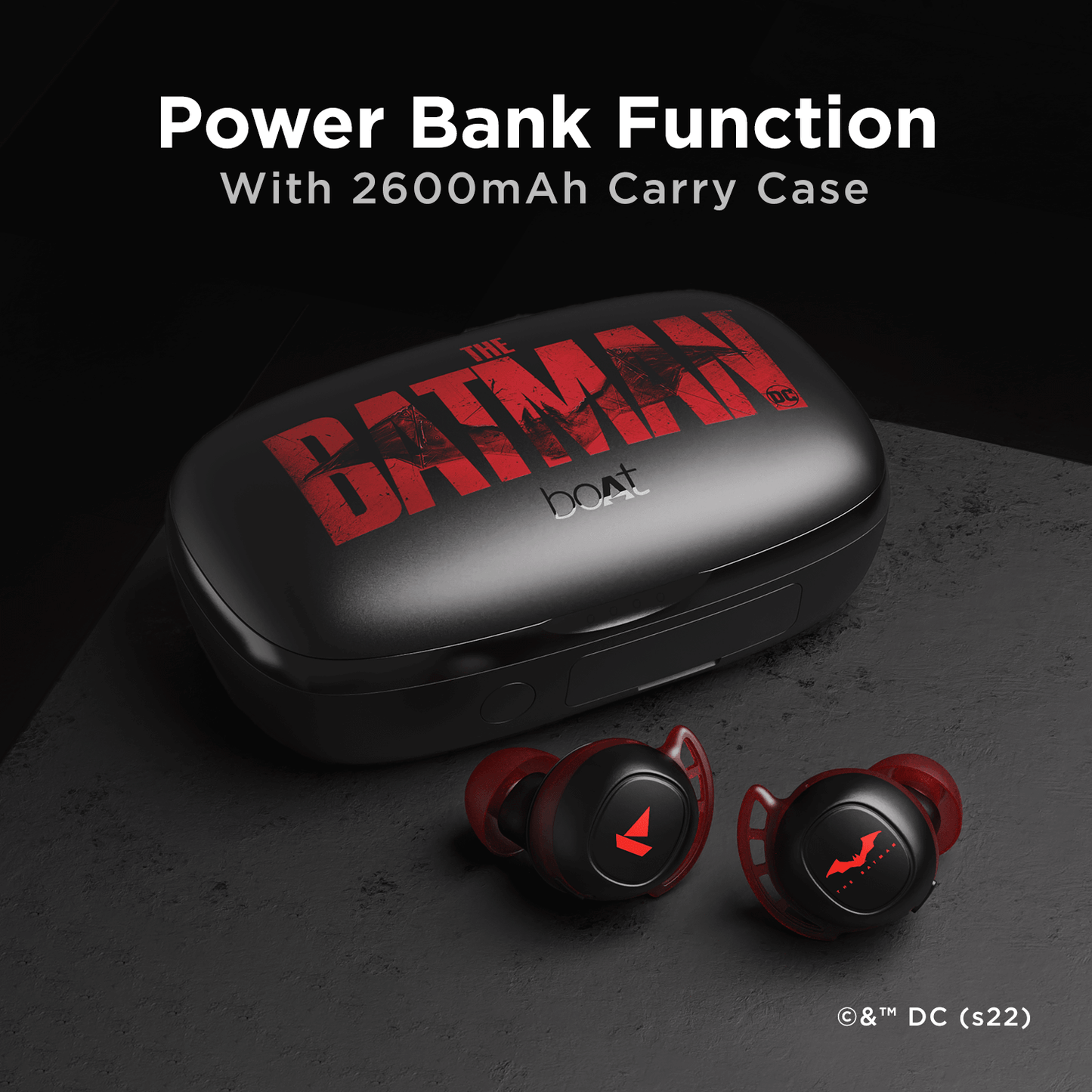 boAt Airdopes 441 Pro Special Batman Edition | Wireless Earbuds with 2600 mAh Carry Case, 6mm Drivers, Upto 20 Hours nonstop Music, IPX7 Sweat & Water Resistance