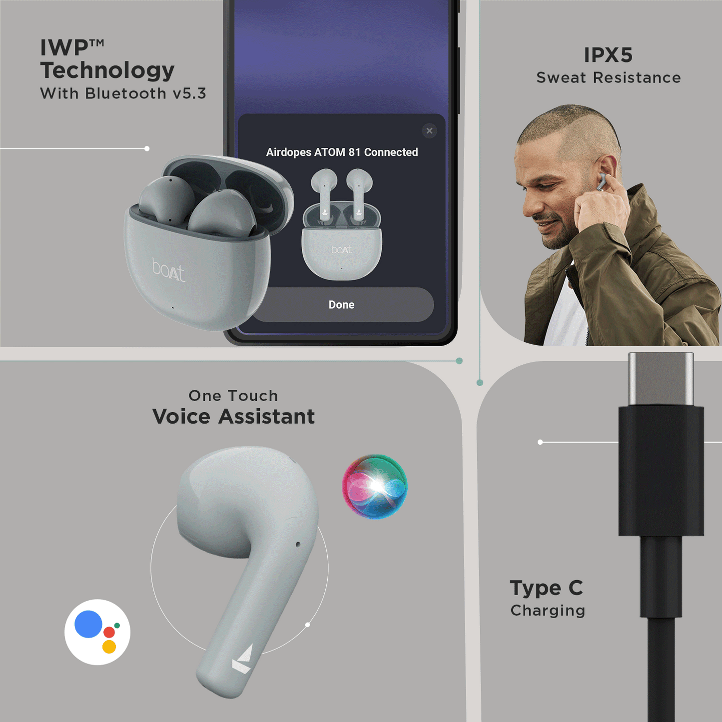 boAt Airdopes Atom 81 | Wireless Earbuds with 50 Hours Playback, 13mm Drivers, ENx™ Technology, IPX5 Resistance