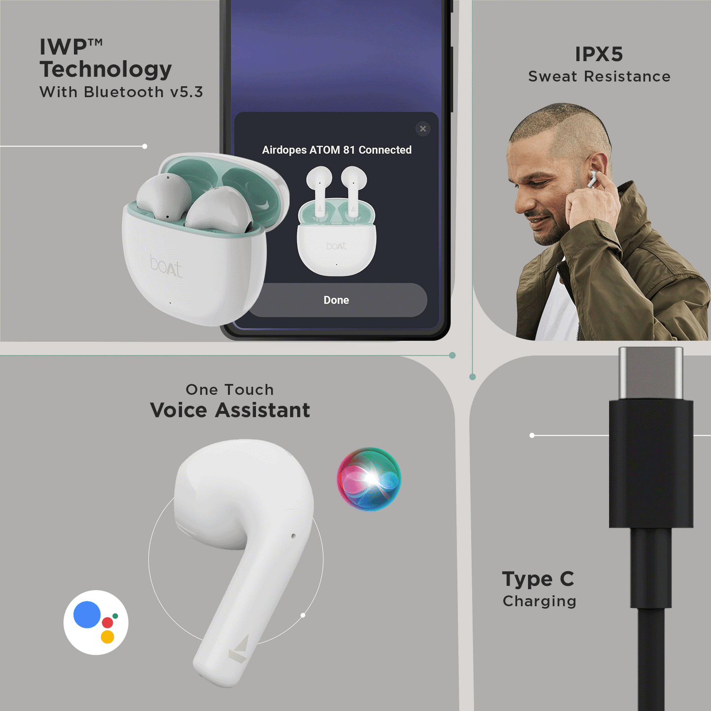 boAt Airdopes Atom 81 | Wireless Earbuds with 50 Hours Playback, 13mm Drivers, ENx™ Technology, IPX5 Resistance