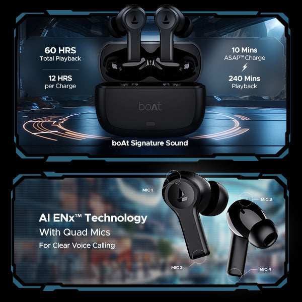 boAt Airdopes Flex 454 ANC | Wireless Earbuds with Active Noise Cancellation up to 32dB, BEAST™ Mode, 10mm Drivers, ASAP™ Charge