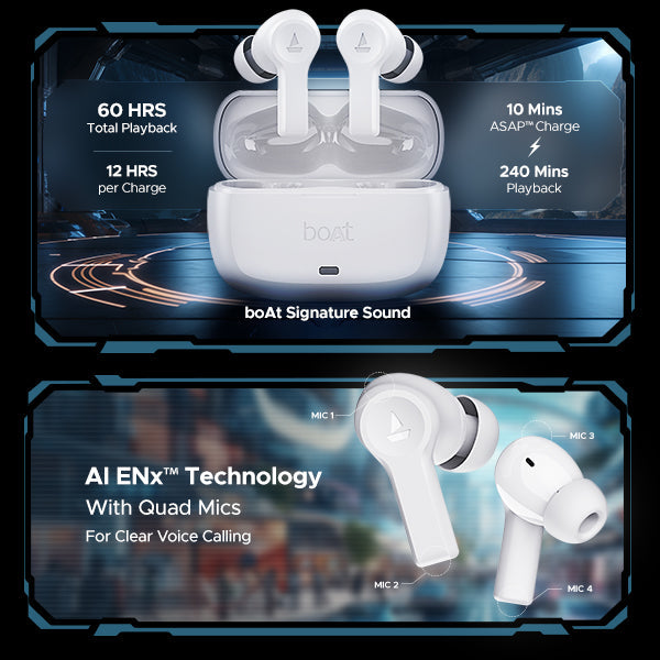 boAt Airdopes Flex 454 ANC | Wireless Earbuds with Active Noise Cancellation up to 32dB, BEAST™ Mode, 10mm Drivers, ASAP™ Charge