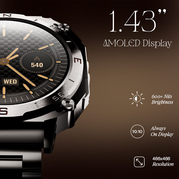 boAt Enigma X500 | Smartwatch with 1.43" (3.63 cm) AMOLED Round Display, BT Calling, 100+ Watch Faces, 100+ Sports Modes