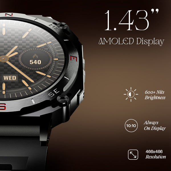 boAt Enigma X500 | Smartwatch with 1.43" (3.63 cm) AMOLED Round Display, BT Calling, 100+ Watch Faces, 100+ Sports Modes