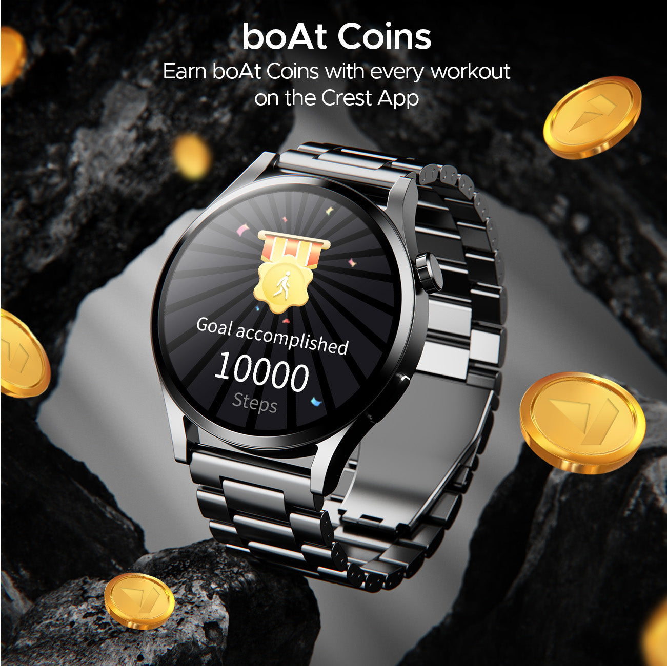 boAt Lunar Embrace | Smartwatch with 1.51" (3.83 cms) round AMOLED Display, Functional Crown, 100+ Sports Modes, IP68 rating