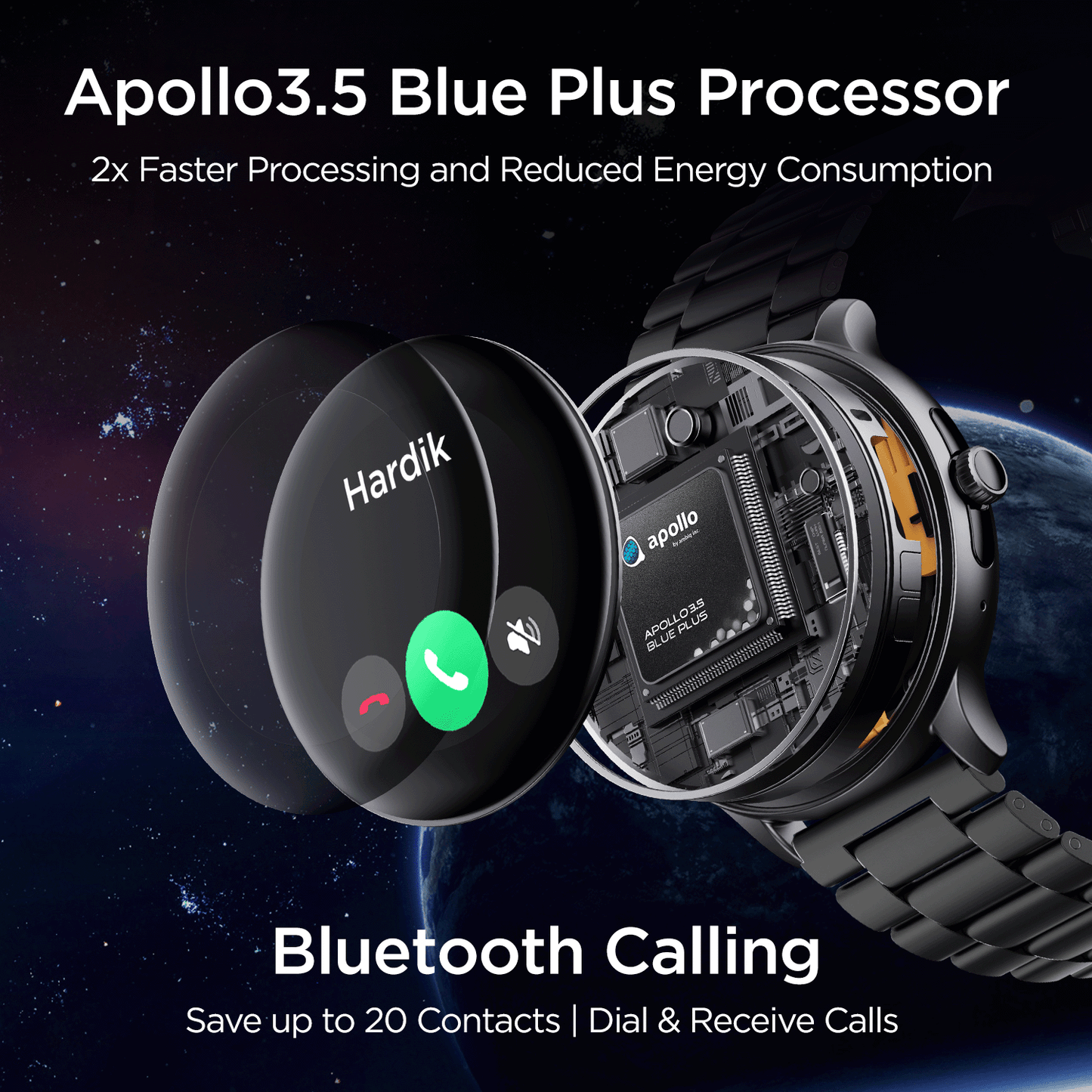 boAt Lunar Call Pro | Round Dial Smart Watch with 1.39" (3.53 cms) Big AMOLED Display, SensAi, Watch Face Studio, Bluetooth Calling, 700+ Active Modes, Apollo3.5 Blue Plus Processor