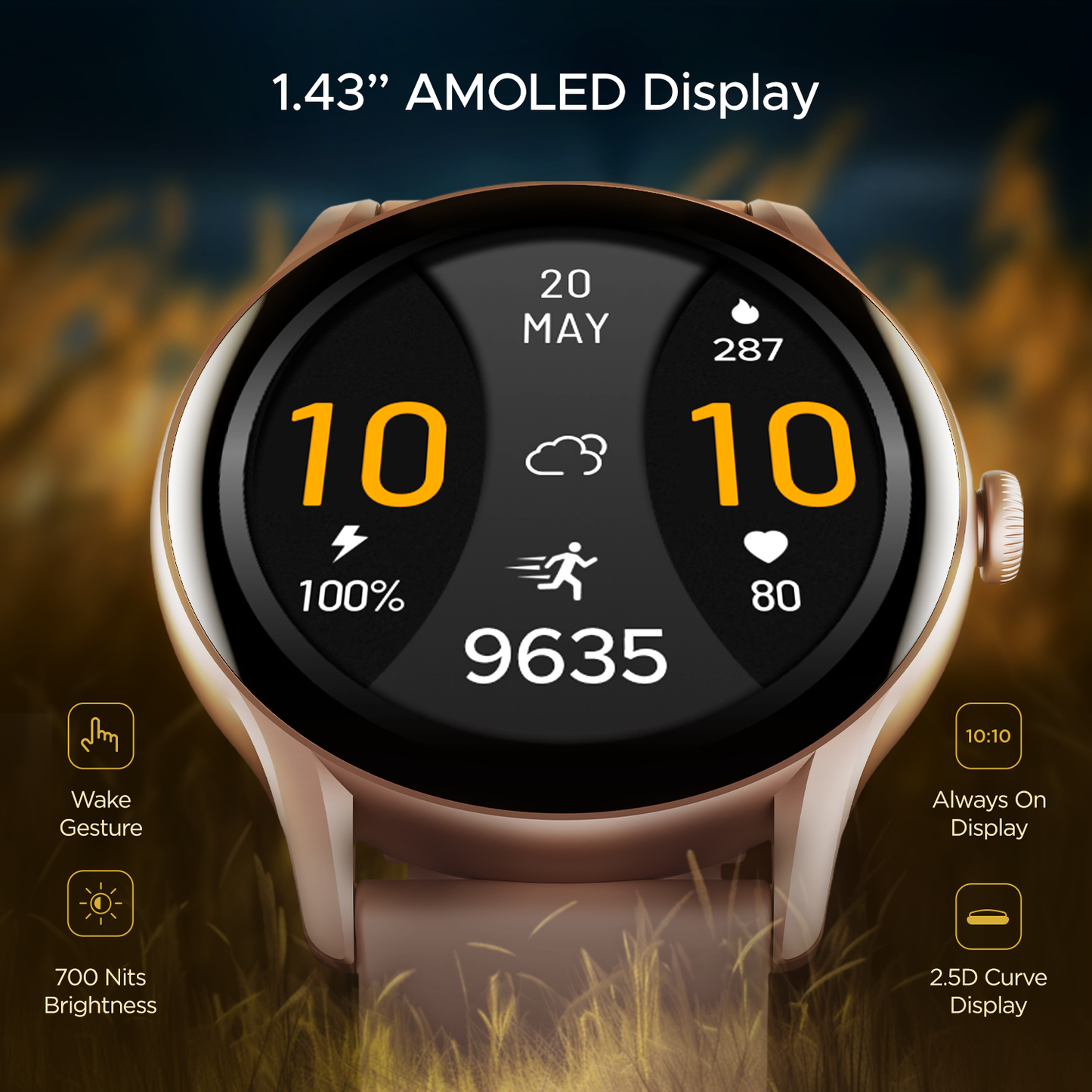 boAt Lunar Connect Ace | Round AMOLED Display Smartwatch with 1.43" (3.63 cm) Screen, Bluetooth Calling, 100+ Sports Modes