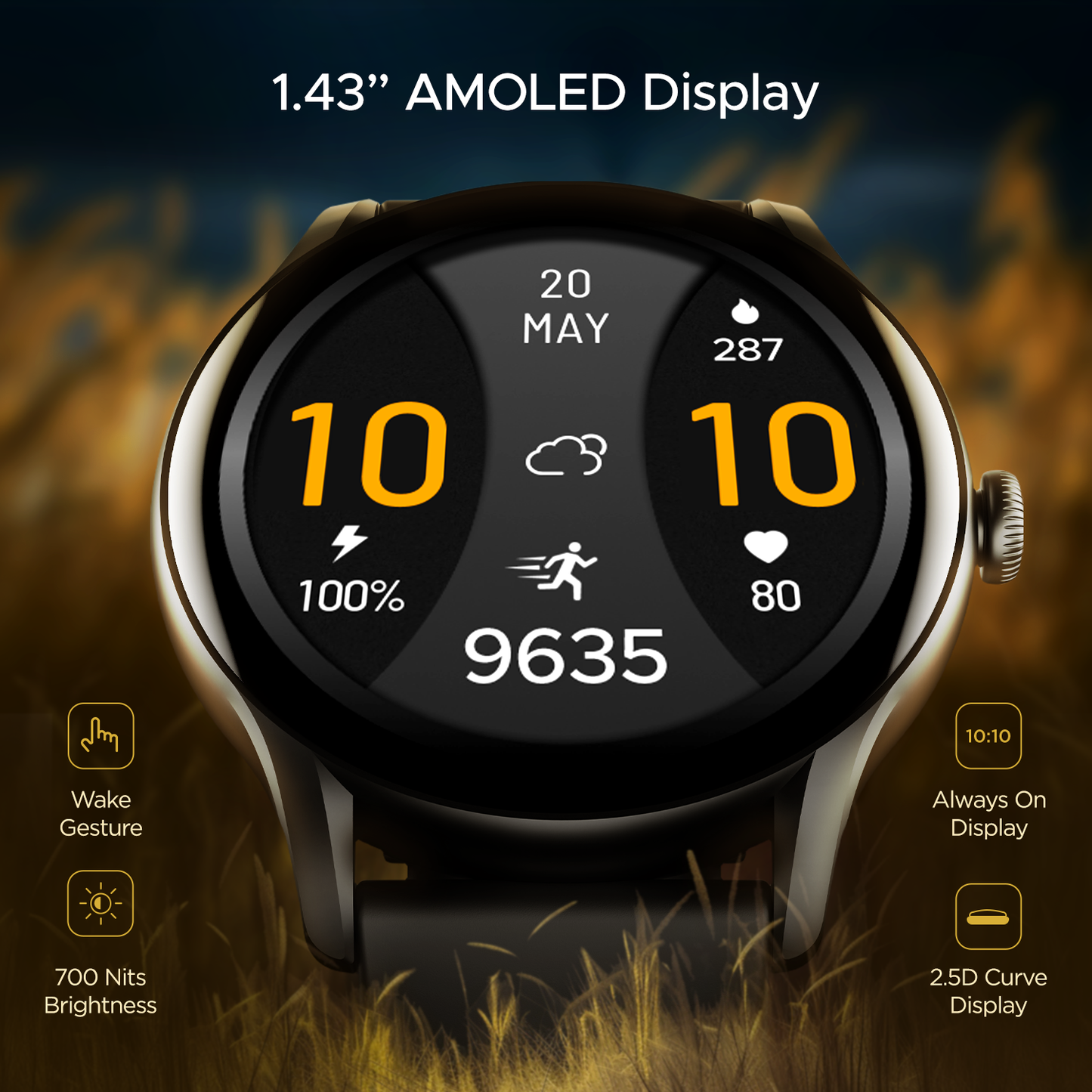 boAt Lunar Connect Ace | Round AMOLED Display Smartwatch with 1.43" (3.63 cm) Screen, Bluetooth Calling, 100+ Sports Modes