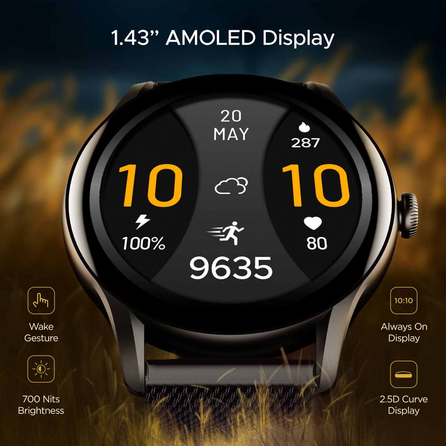 boAt Lunar Connect Ace | Round AMOLED Display Smartwatch with 1.43" (3.63 cm) Screen, Bluetooth Calling, 100+ Sports Modes