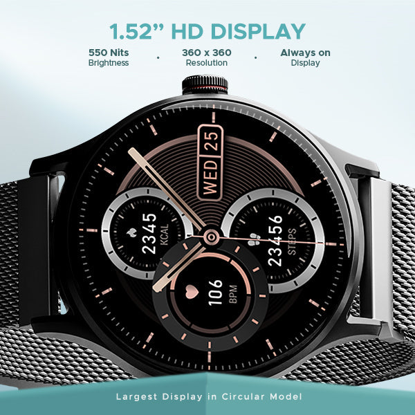 boAt Lunar Vista | Smartwatch with 1.52" (3.86cm) Vivid Round Display, BT Calling,  100+ Sports Modes, AI Voice Assistant