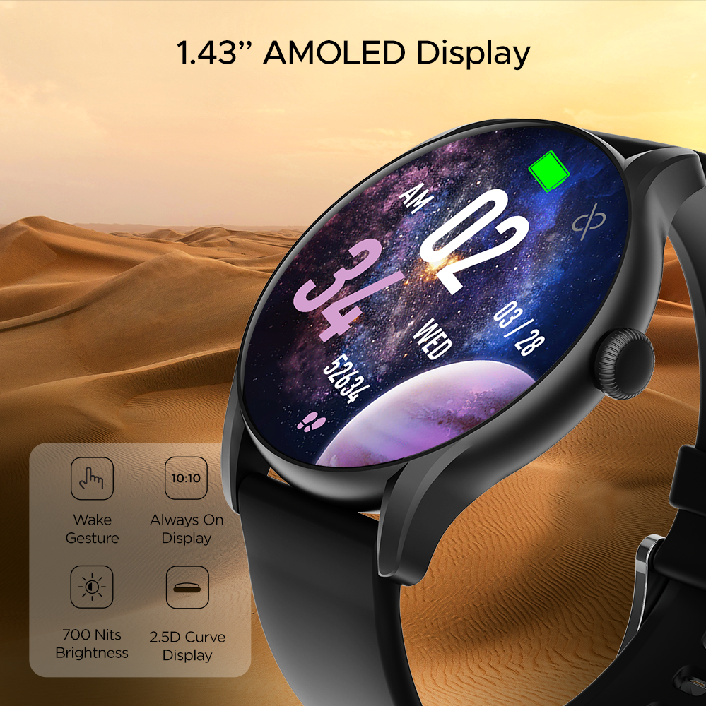 boAt Primia Ace | Smartwatch with 1.43" (3.63cm) Amoled Display, BT Calling, 100+ Sports Modes, Up to 10 Days Battery