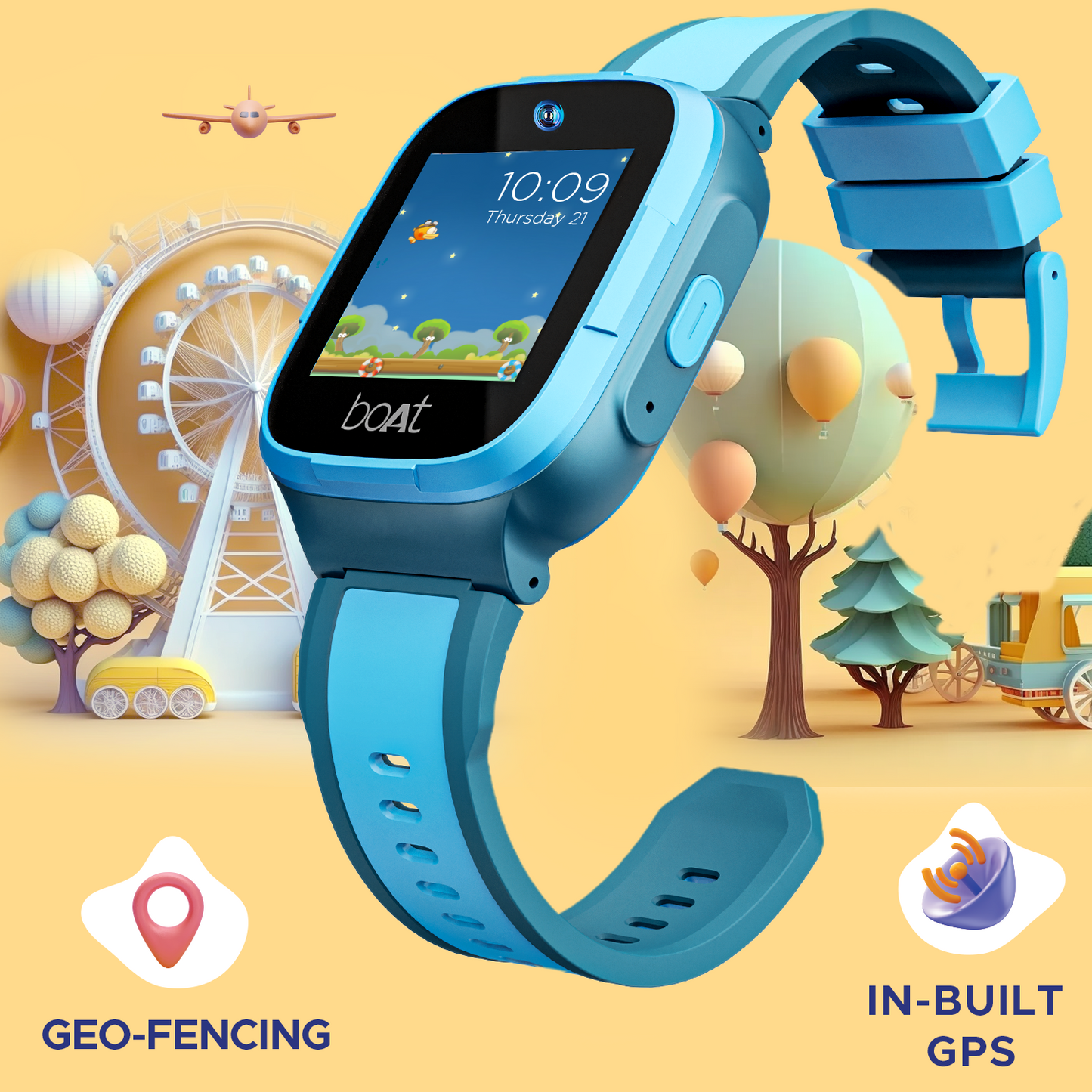 boAt Wanderer | Kids Smart Watch with Geo-fencing & in-built GPS, 2 Megapixel Camera, In-built 4G Sim Connectivity