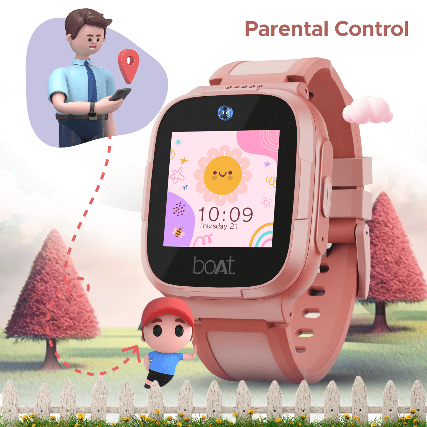 boAt Wanderer | Kids Smart Watch with Geo-fencing & in-built GPS, 2 Megapixel Camera, In-built 4G Sim Connectivity