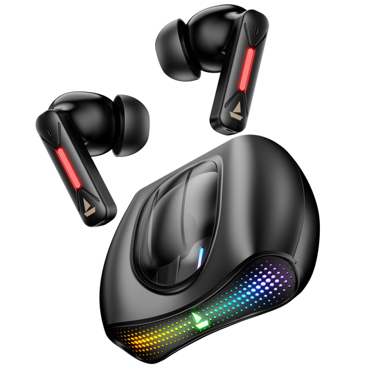 boAt Airdopes Drift | Wireless Earbdus Gaming Earbuds with 2x6mm Dual Drivers, Quad Mics with ENx™ and IWP™ Technology, LED Lights on Charging Case