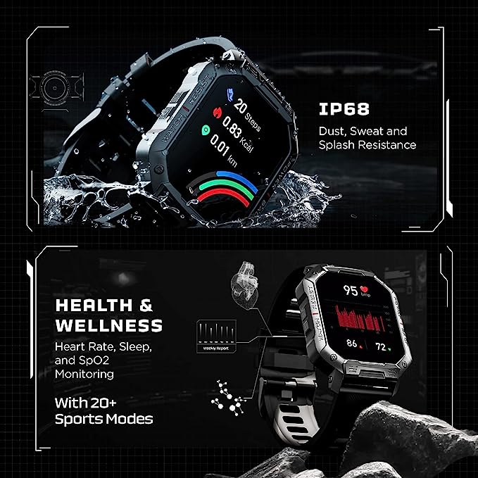 boAt Armour | Military Grade Smartwatch with 1.83" (4.64 cm) HD Display, Bluetooth Calling, Tough & Rugged Display, 100+ Watch Faces