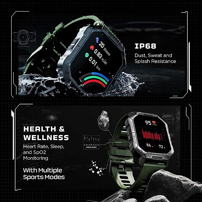 boAt Armour | Military Grade Smartwatch with 1.83" (4.64 cm) HD Display, Bluetooth Calling, Tough & Rugged Display, 100+ Watch Faces